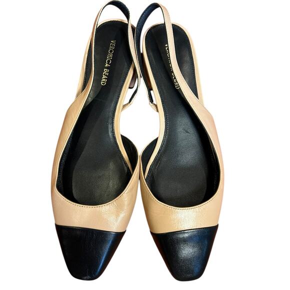Veronica Beard Cecile Leather Cap Toe Slingback Pump Bisque/Black Women's 7.5M - Picture 2 of 9